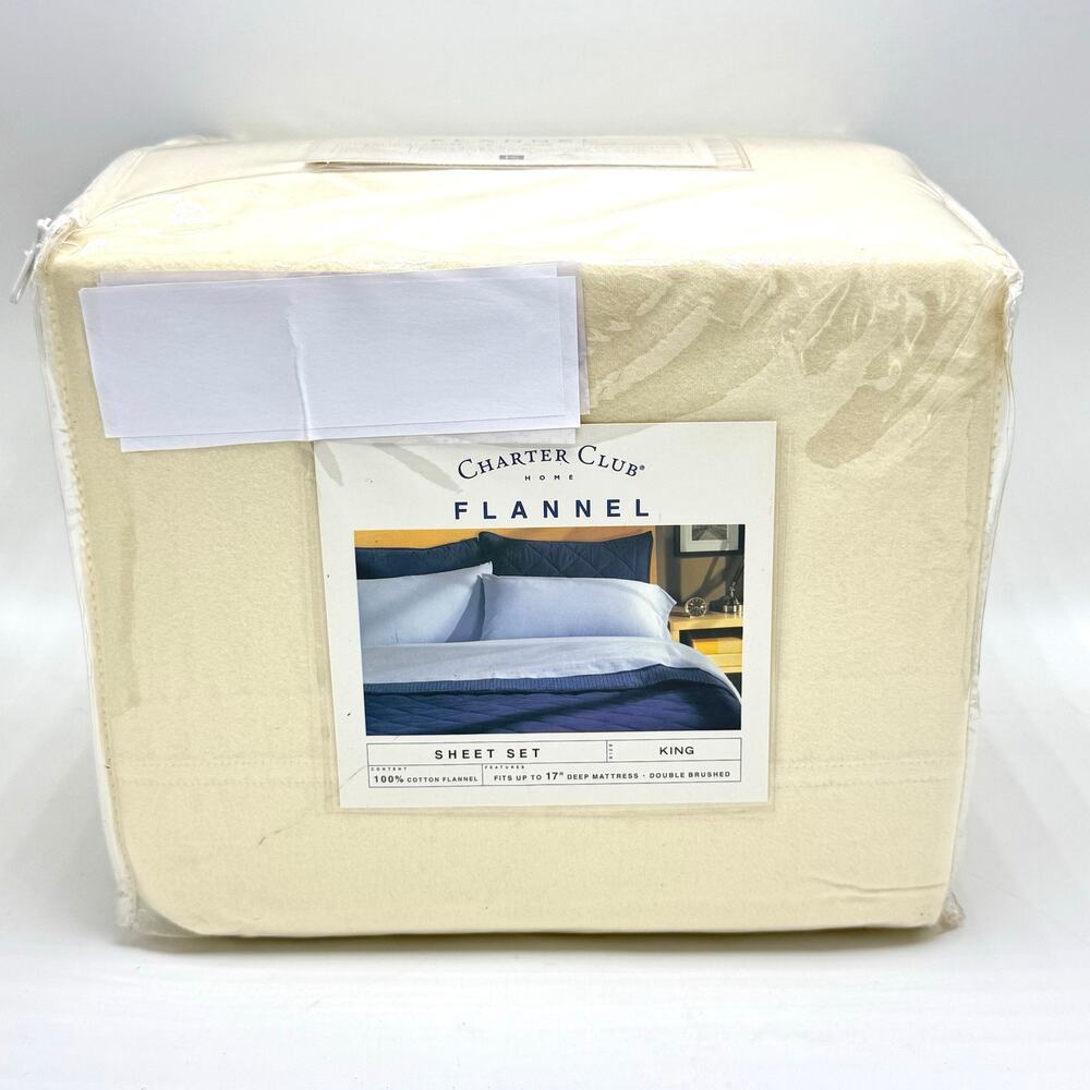 Charter Club Home King Flannel Sheet Set Brushed Cotton Flat Fitted Pillowcases
